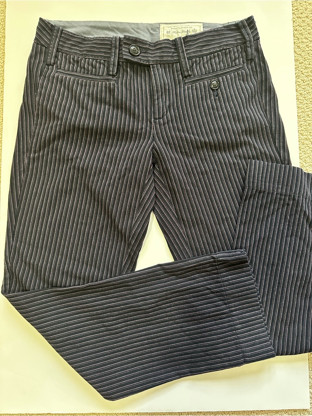 2000s Anthrpologie Tailor Goods Navy/Burg Pinstripe Straight-Leg cotton Pants
